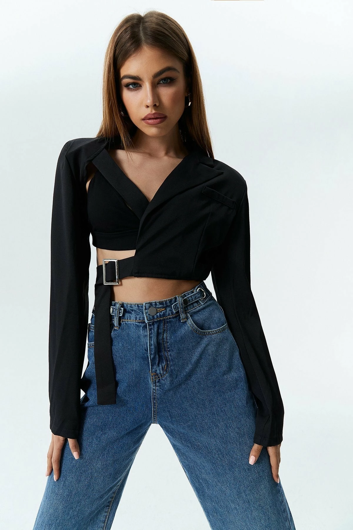 Solado Asymmetrical Neck Long Sleeve Blazer Without Bra 5 Solado Asymmetrical Neck Long Sleeve Blazer Without Bra - Image 3