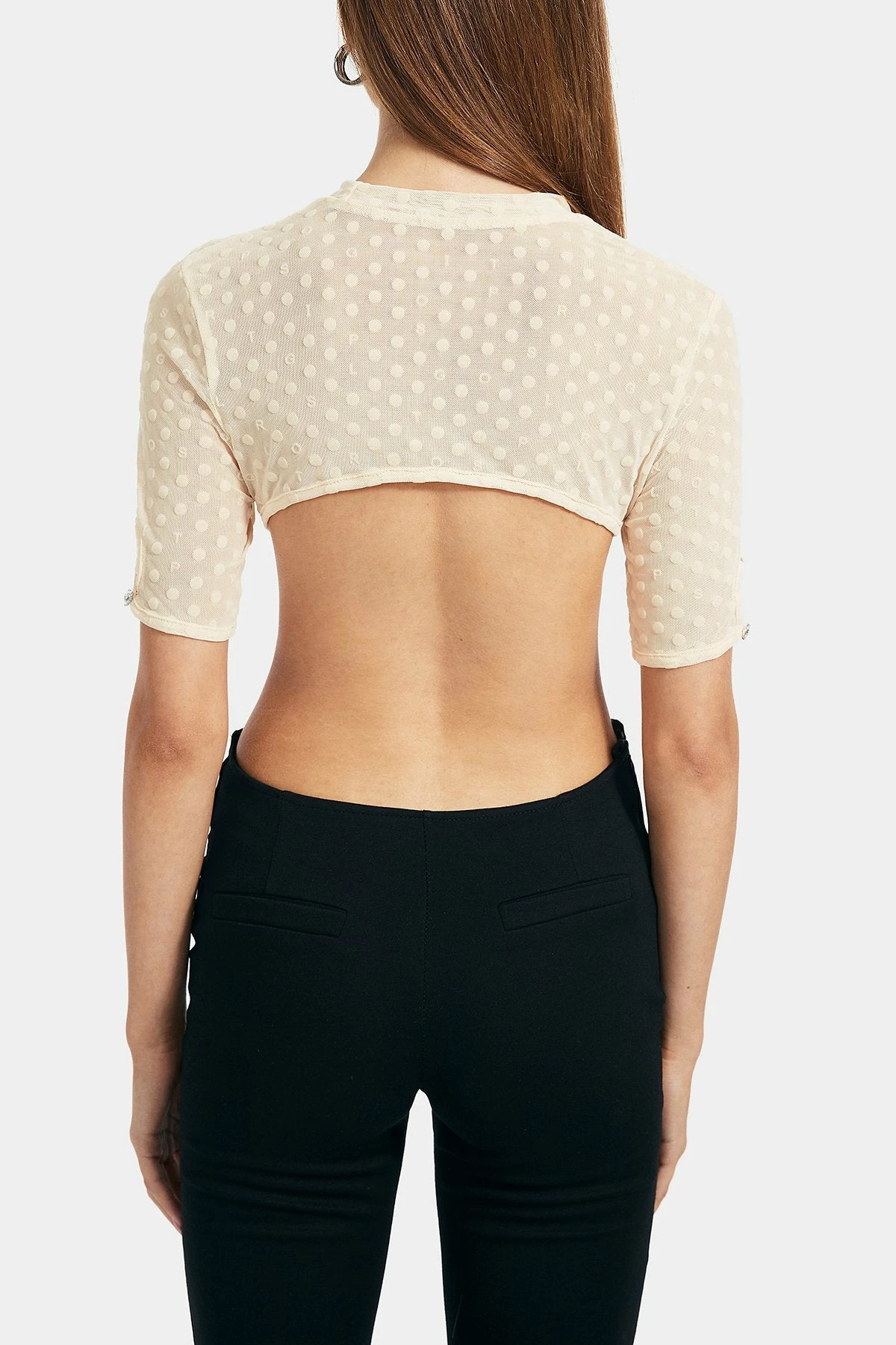 Solado Mesh Flocking Polka Dot Short Sleeve Crop Top 9 Solado Mesh Flocking Polka Dot Short Sleeve Crop Top - Image 7