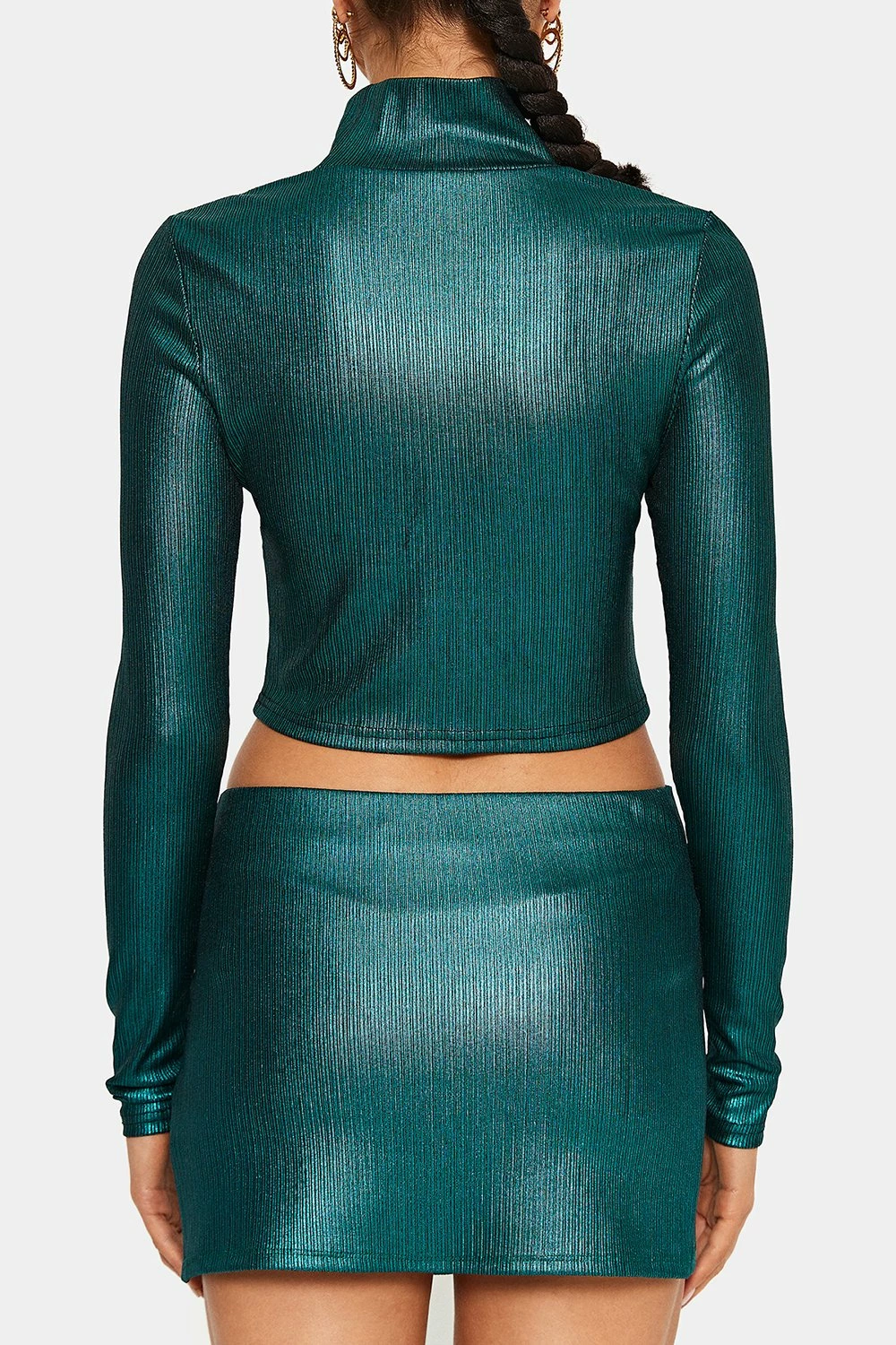SOLADO High Neck Sheen Solid Long Sleeve Crop Top 9 SOLADO High Neck Sheen Solid Long Sleeve Crop Top - Image 7