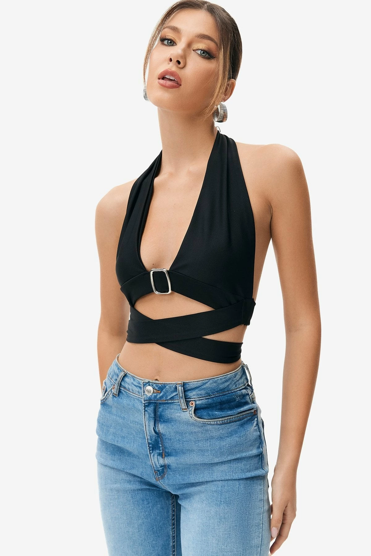 Solado Plunging Neck Cross Tie Backless Crop Top 3 Solado Plunging Neck Cross Tie Backless Crop Top