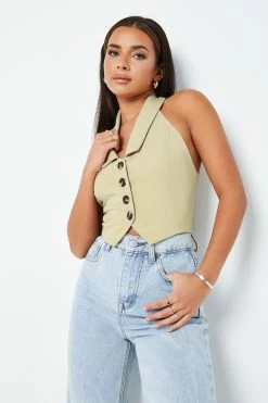 Alternative view of Solado Halter Neck Button Front Asymmetrical Hem Tank Top