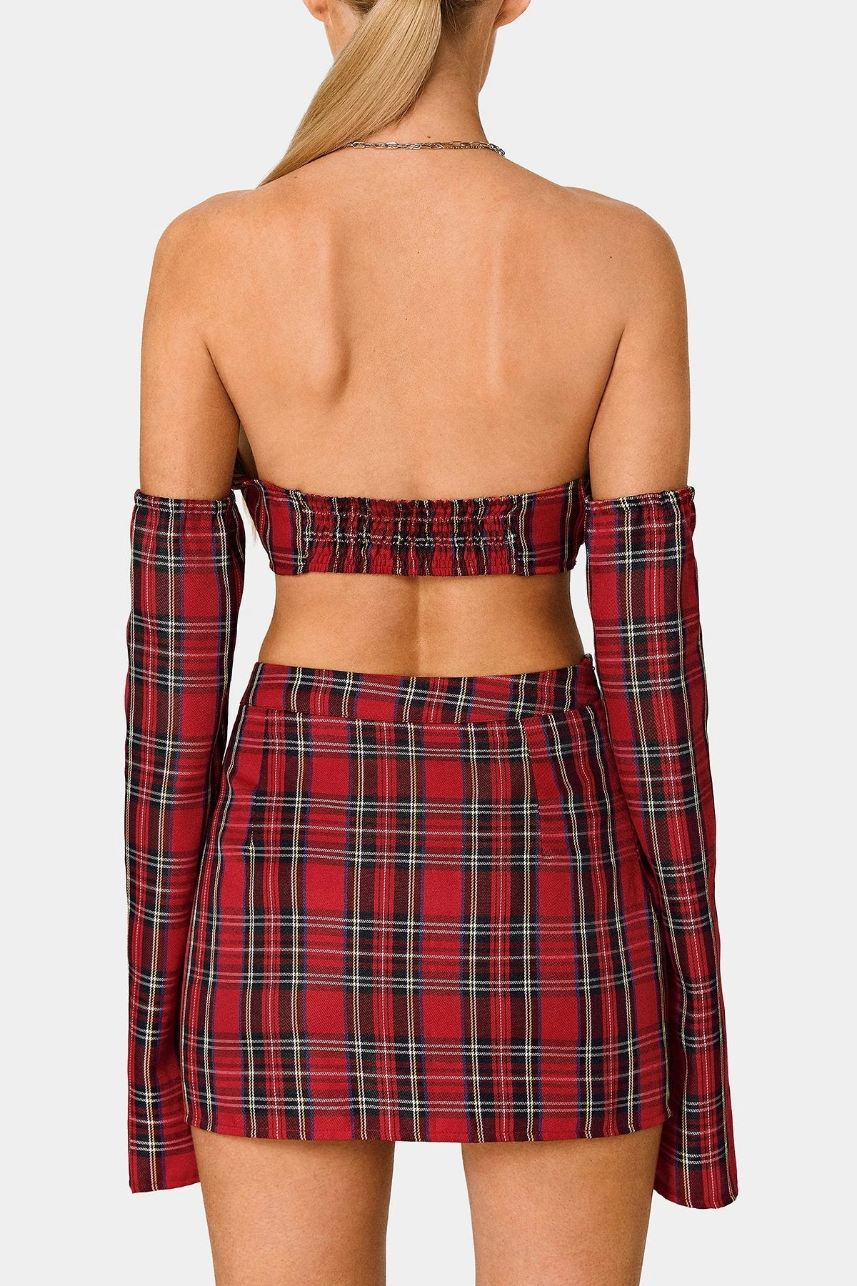 SOLADO Scottish Plaid Off Shoulder Twist Front Crop Top With Oversleeve 9 SOLADO Scottish Plaid Off Shoulder Twist Front Crop Top With Oversleeve - Image 7