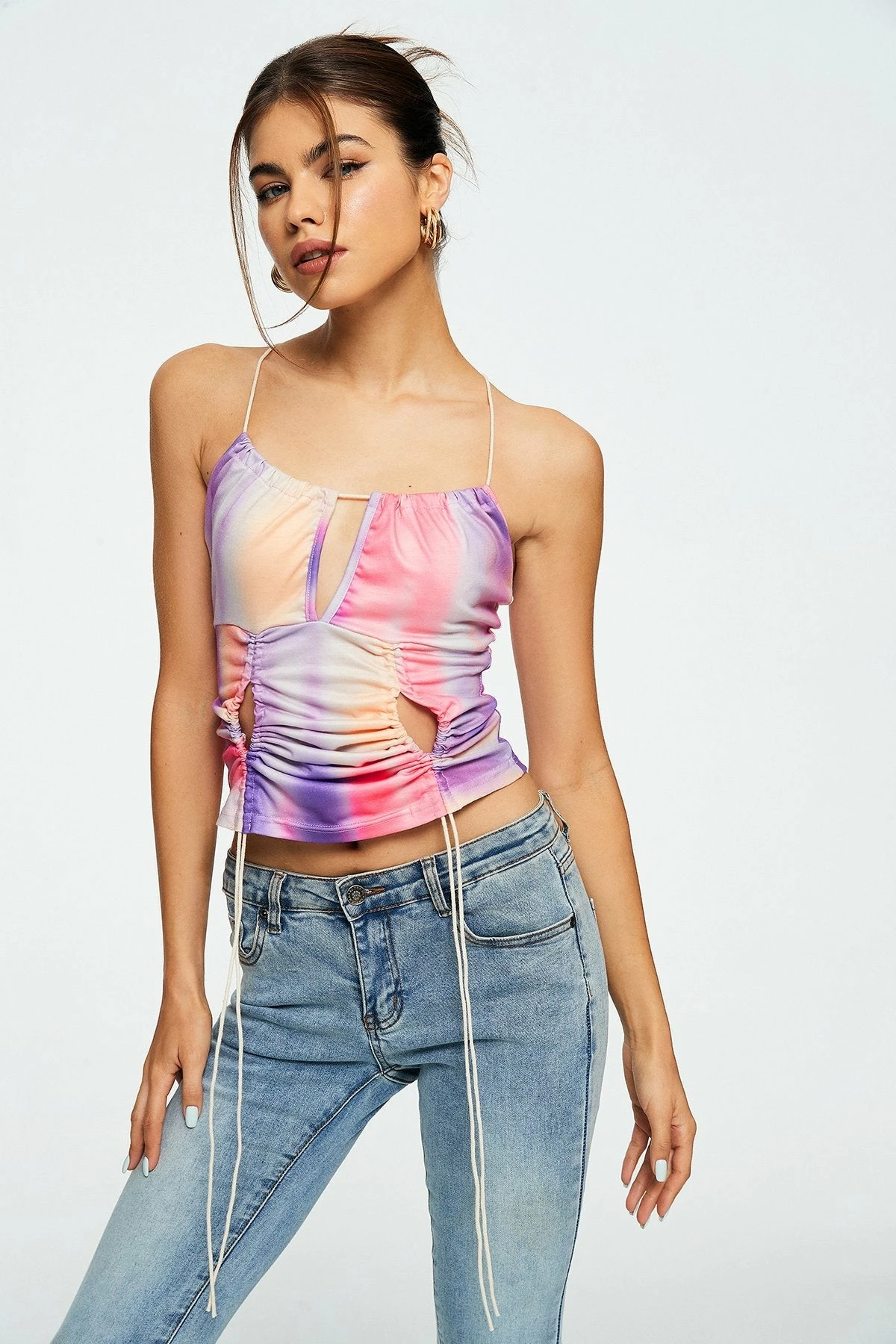 Solado Tie Dye Drawstring Ruched Backless Crop Top 4 Solado Tie Dye Drawstring Ruched Backless Crop Top - Image 2