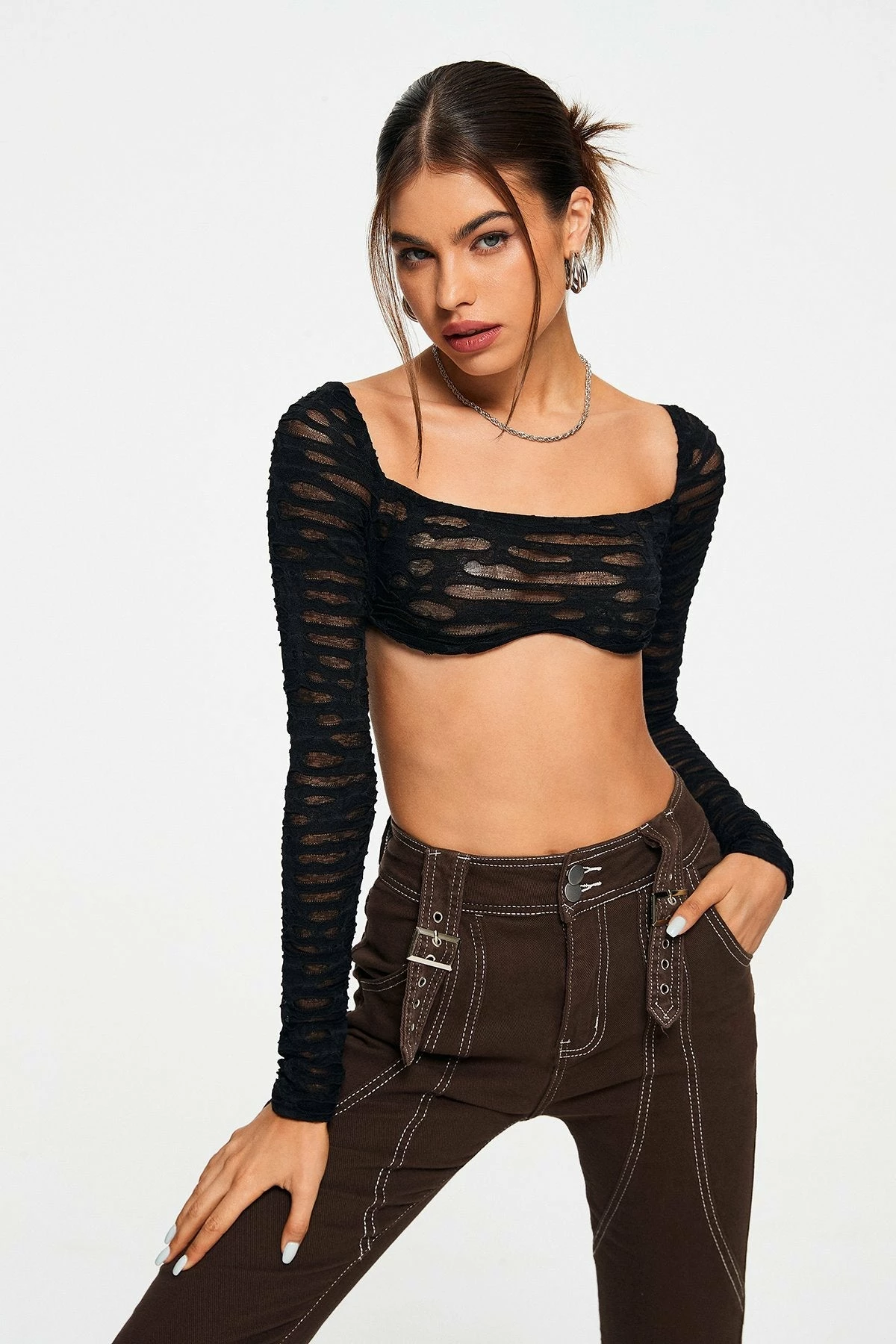 Solado Square Neck Asymmetrical Hem Ripped Crop Top 3 Solado Square Neck Asymmetrical Hem Ripped Crop Top