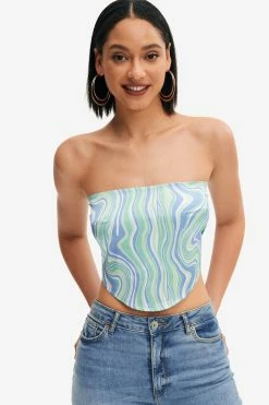 Solado Swirl Print Tie Back Tube Crop Top