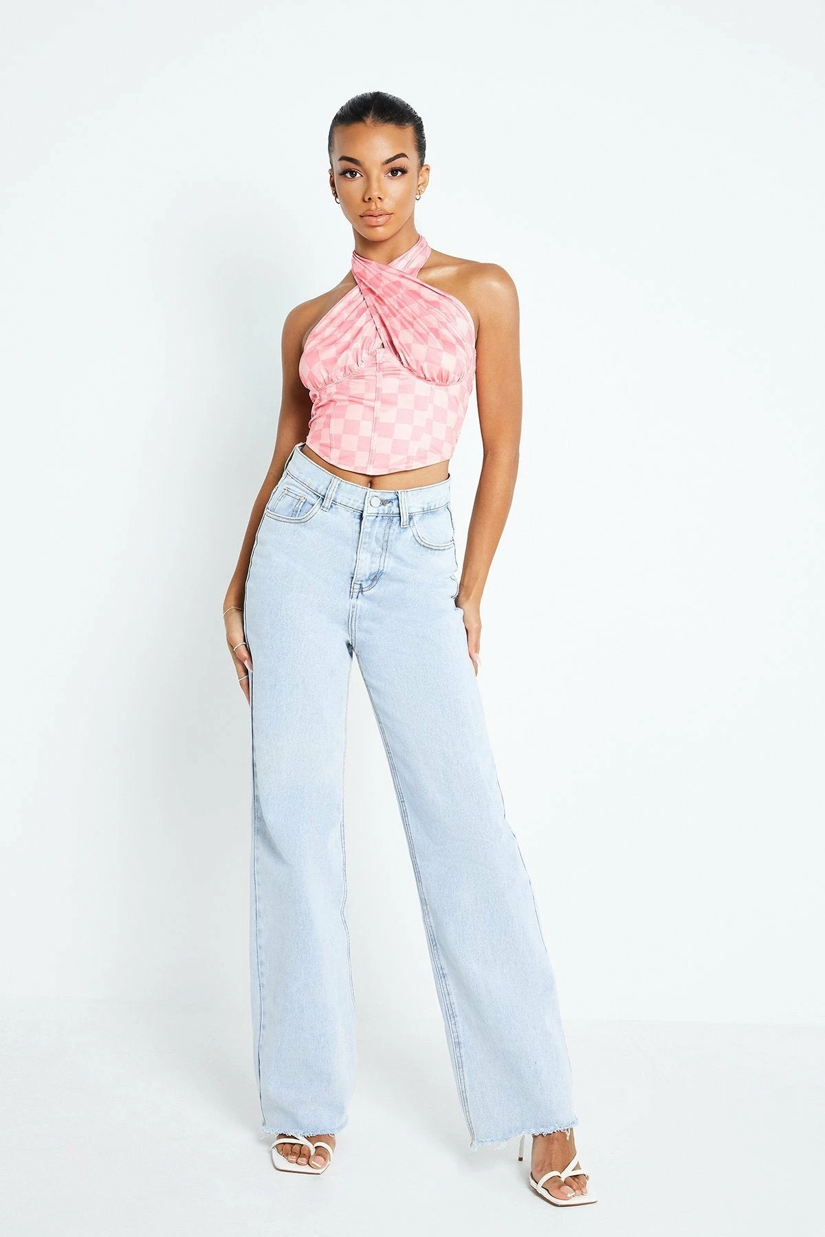 Solado Halter Neck Check Print Cross Wrap Crop Top 6 Solado Halter Neck Check Print Cross Wrap Crop Top - Image 4
