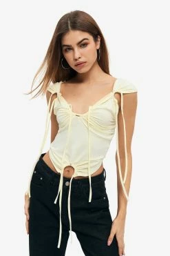 Solado Drawstring Ruched Backless Sleeveless Crop Top