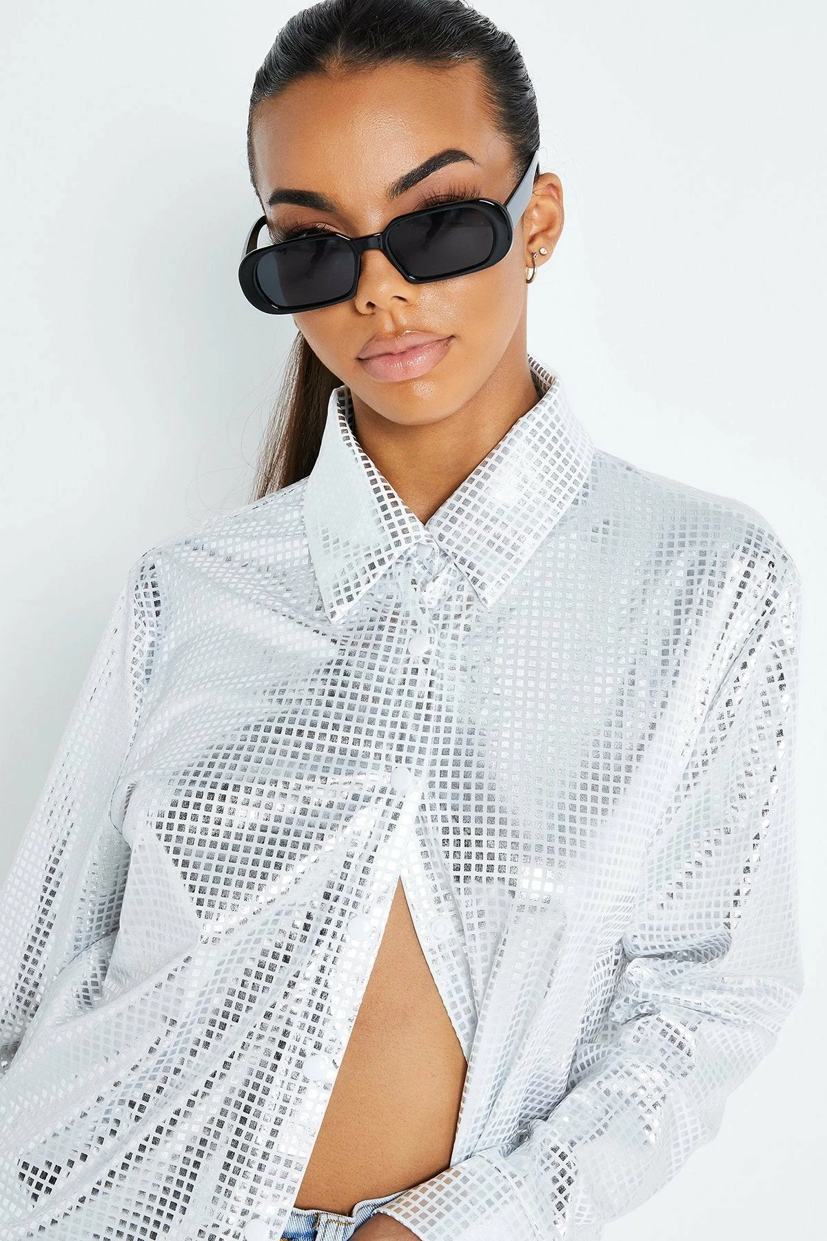 Solado Lapel Neck Button Front Sheen Long Sleeve Blouse 5 Solado Lapel Neck Button Front Sheen Long Sleeve Blouse - Image 3