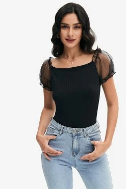 Solado Mesh Splicing Puff Sleeve Blouse