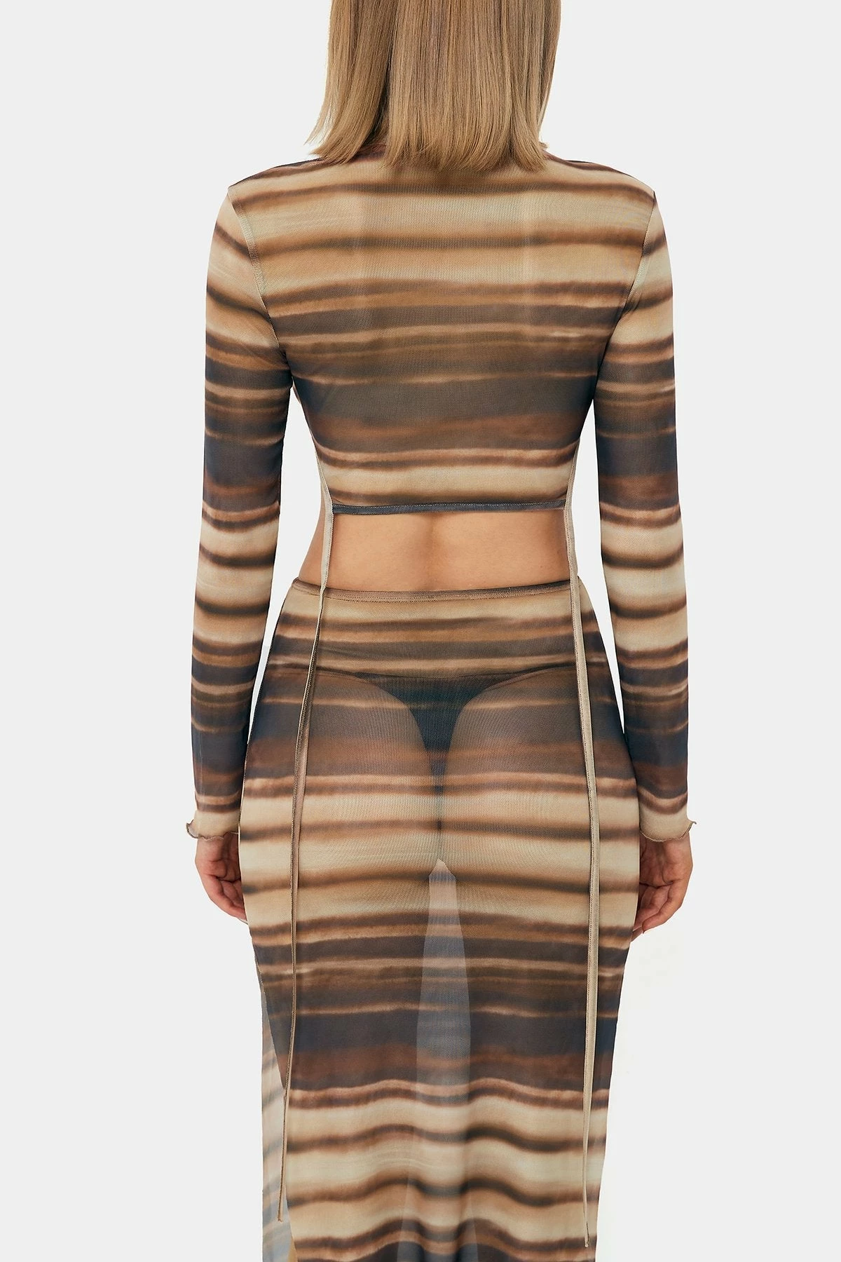 SOLADO Stripe Print Tie Detail Mesh Long Sleeve Top 9 SOLADO Stripe Print Tie Detail Mesh Long Sleeve Top - Image 7