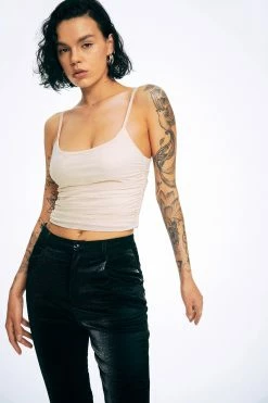 Alternative view of Solado Mesh Ruched Adjustable Strap Cami Crop Top