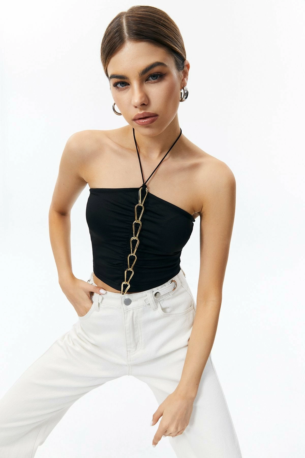 Solado Ruched Metallic Detail Crop Top 3 Solado Ruched Metallic Detail Crop Top