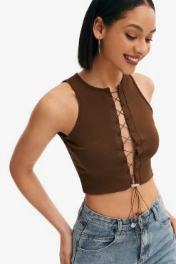 Alternative view of Solado Lace Up Ribbed Crop Tank Top