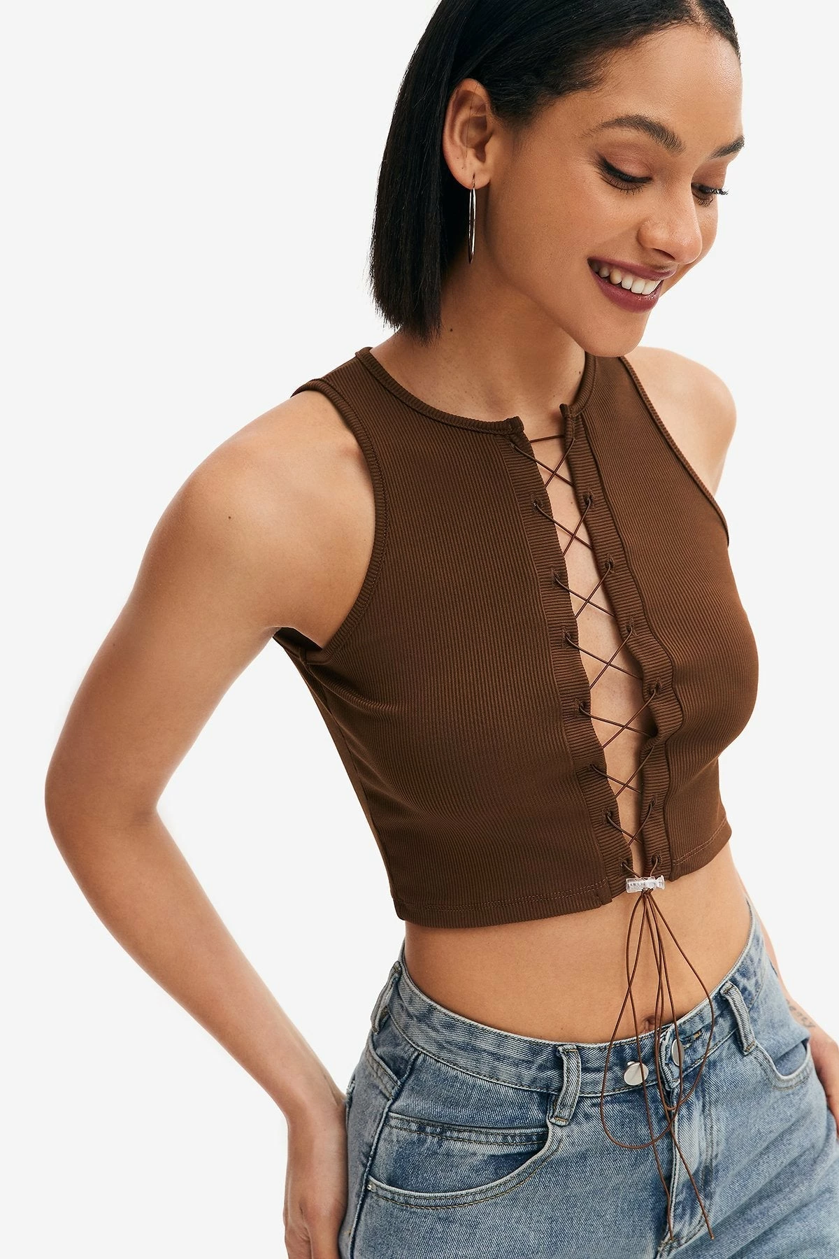Solado Lace Up Ribbed Crop Tank Top 4 Solado Lace Up Ribbed Crop Tank Top - Image 2