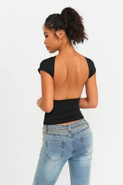 Solado Open Back Short Sleeve Bodycon Crop Top