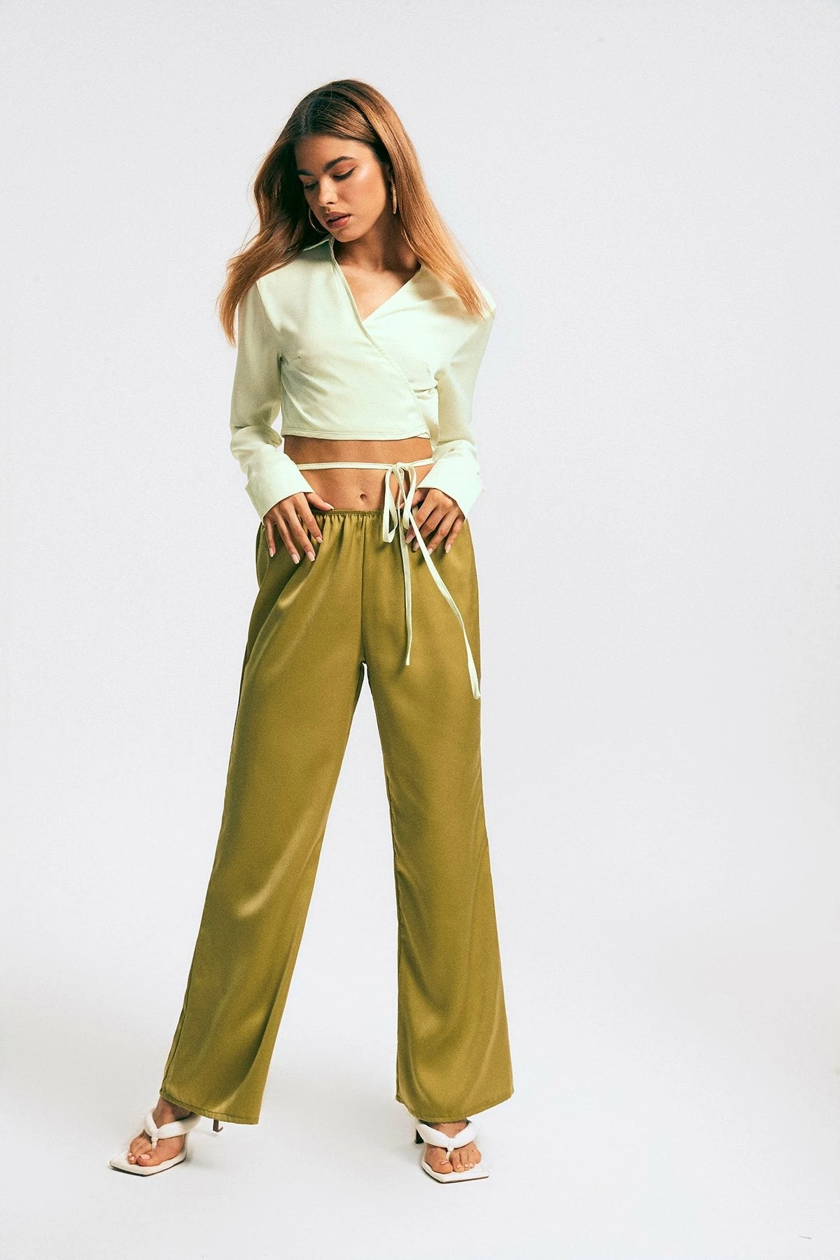 SOLADO Satin Lapel Neck Cross Tie Crop Shirt 5 SOLADO Satin Lapel Neck Cross Tie Crop Shirt - Image 3