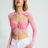 SOLADO 2pcs Split Hem Cut Out Long Sleeve Mesh Crop Top