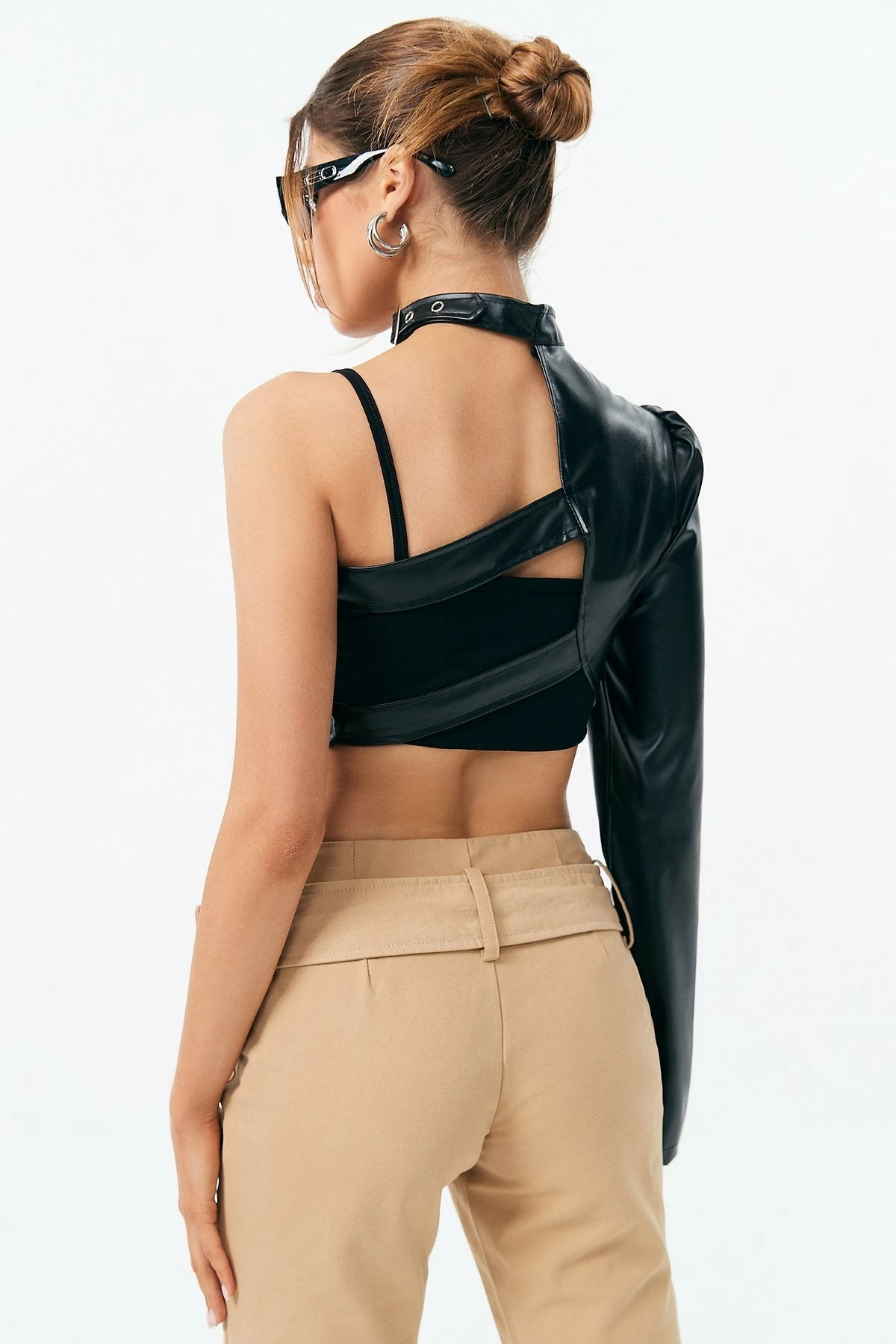 Solado Asymmetric Buckled Detail Leather Crop Top 4 Solado Asymmetric Buckled Detail Leather Crop Top - Image 2