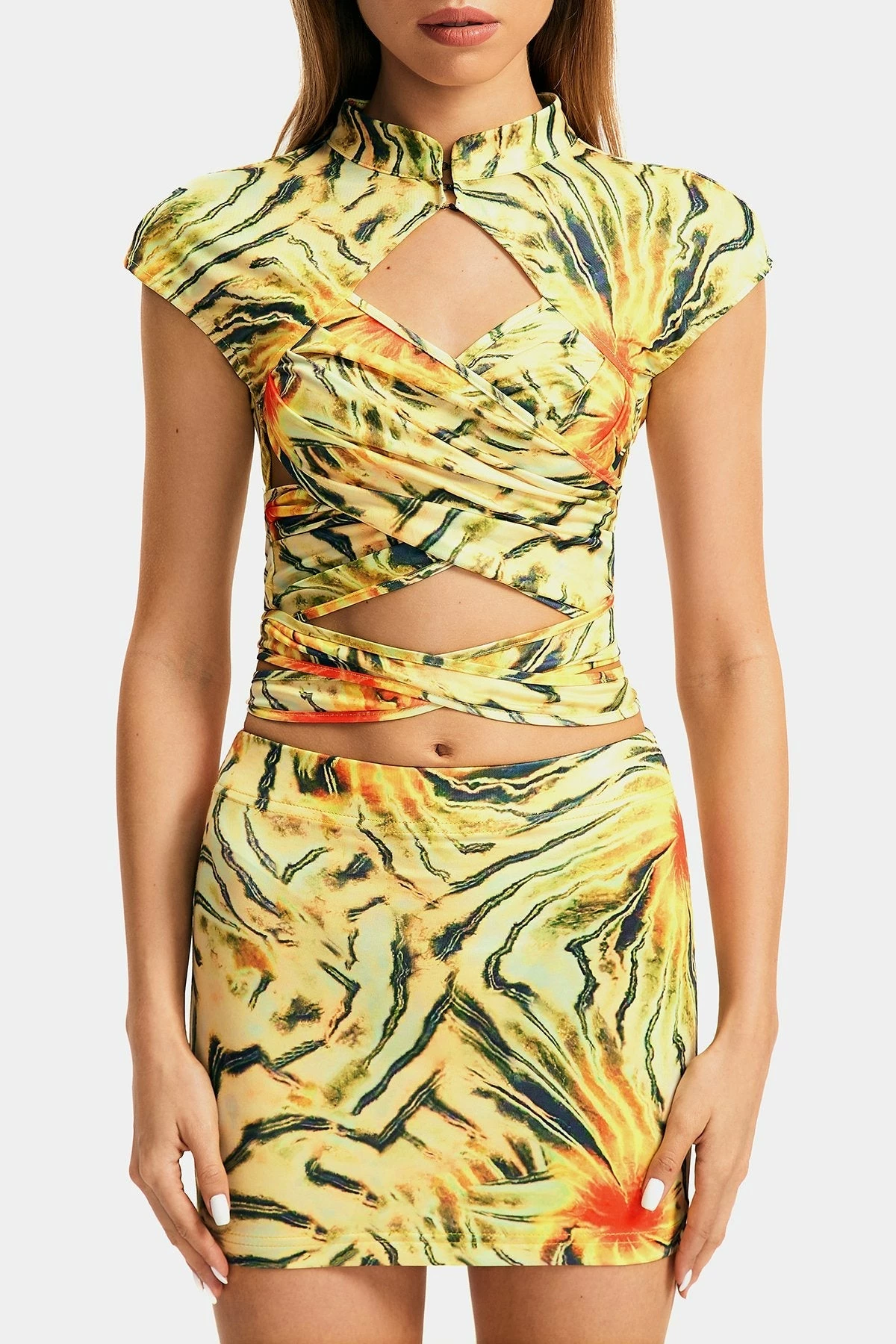 SOLADO Cut Out Abstract Print Cross Tie Crop Top 8 SOLADO Cut Out Abstract Print Cross Tie Crop Top - Image 6