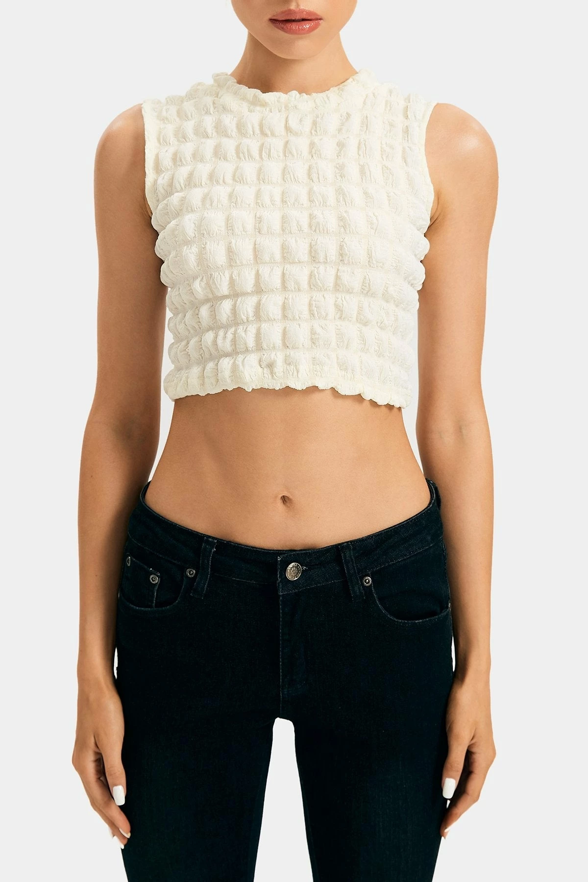 Solado Bubble Textured Lettuce Trim Sleeveless Crop Top 8 Solado Bubble Textured Lettuce Trim Sleeveless Crop Top - Image 6