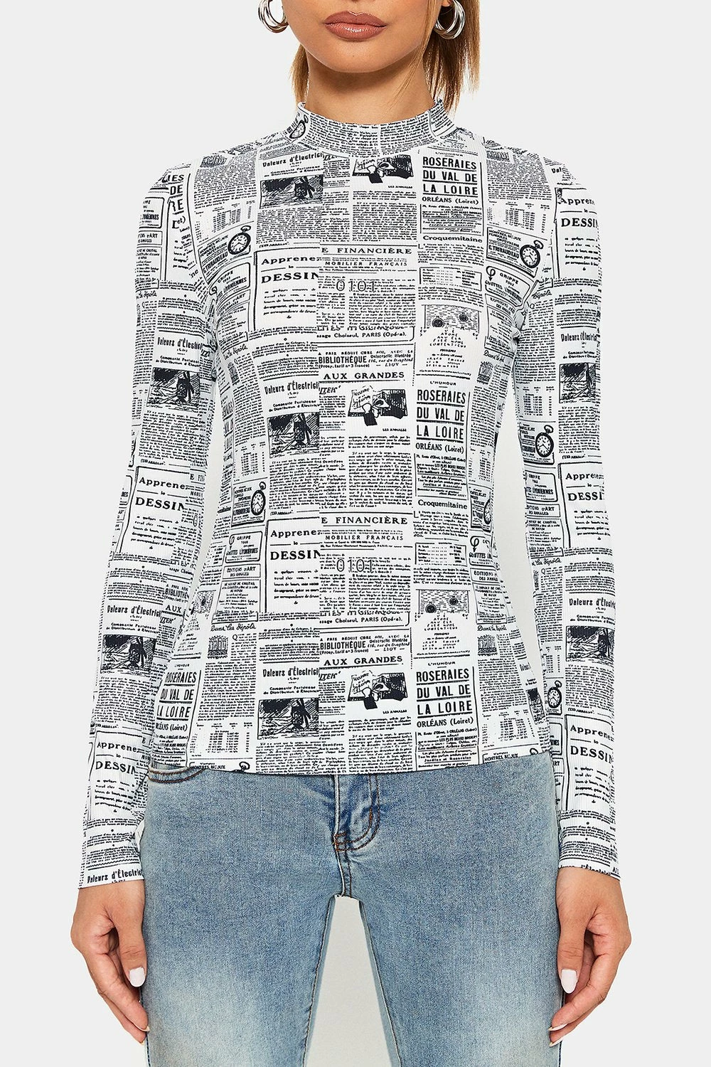 SOLADO Mock Neck Newspaper Print Long Sleeve Top 8 SOLADO Mock Neck Newspaper Print Long Sleeve Top - Image 6