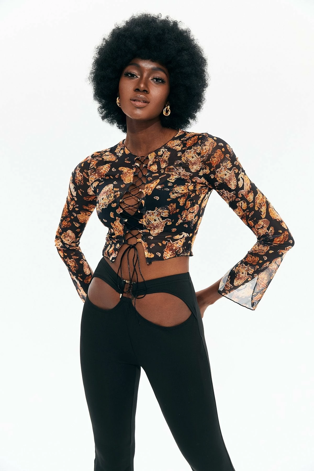 Solado Vintage Print Lace Up Mesh Crop Top 6 Solado Vintage Print Lace Up Mesh Crop Top - Image 4