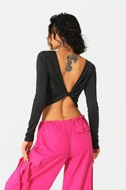 SOLADO Twist Detail Cut Out Open Back Long Sleeve Top
