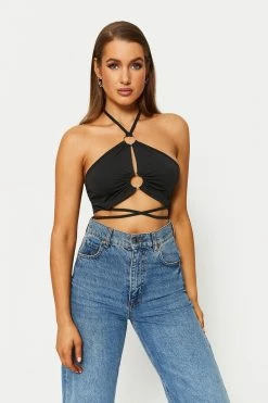 Alternative view of Solado Halter Neck Cut Out Cross Tie Backless Crop Top