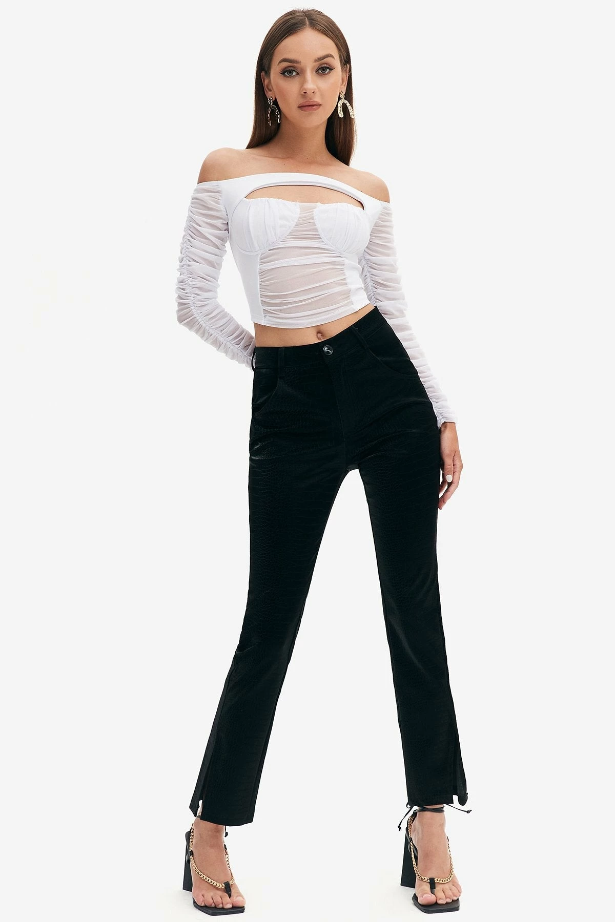 Solado Off Shoulder Cut Out Mesh Splicing Crop Top 6 Solado Off Shoulder Cut Out Mesh Splicing Crop Top - Image 4