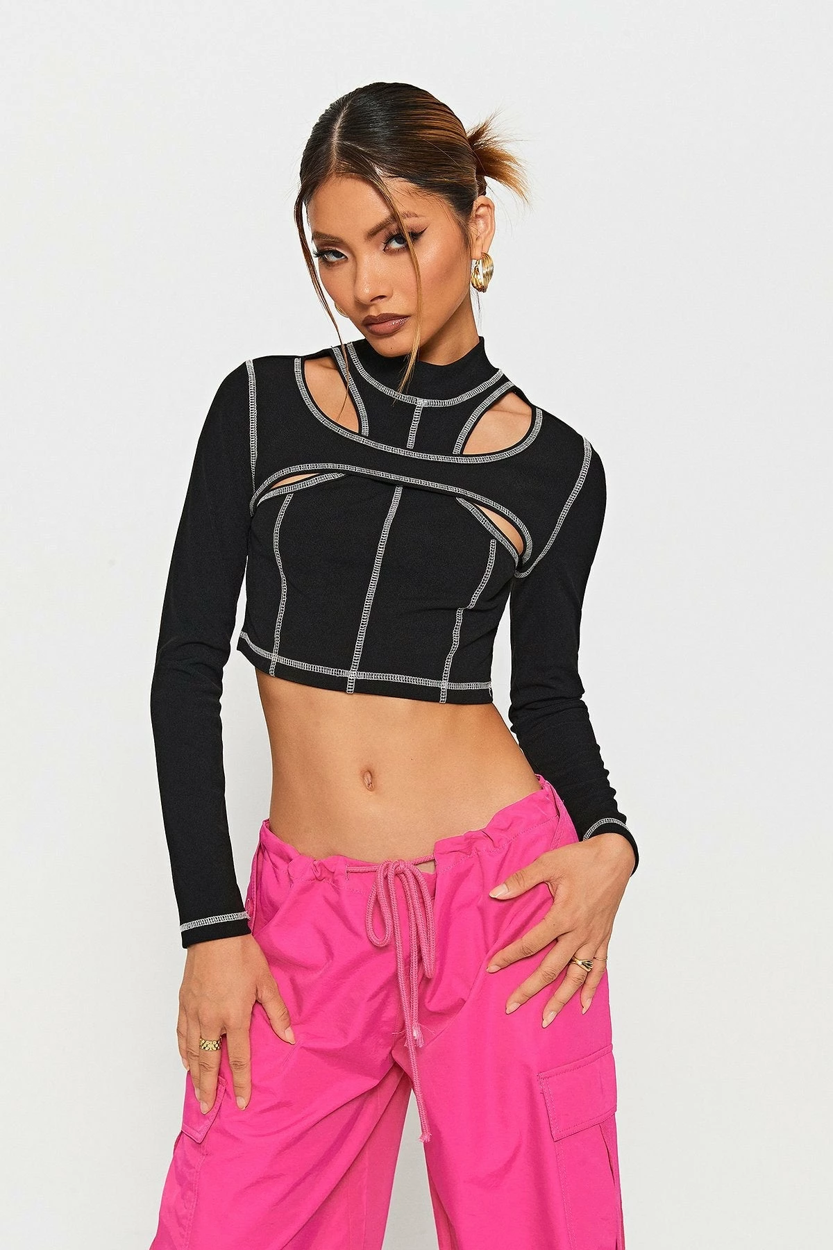 SOLADO 2 In 1 Top-stitching Cut Out Long Sleeve Top 4 SOLADO 2 In 1 Top-stitching Cut Out Long Sleeve Top - Image 2