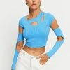SOLADO Asymmetrical Neck Cut Out Ribbed Long Sleeve Top