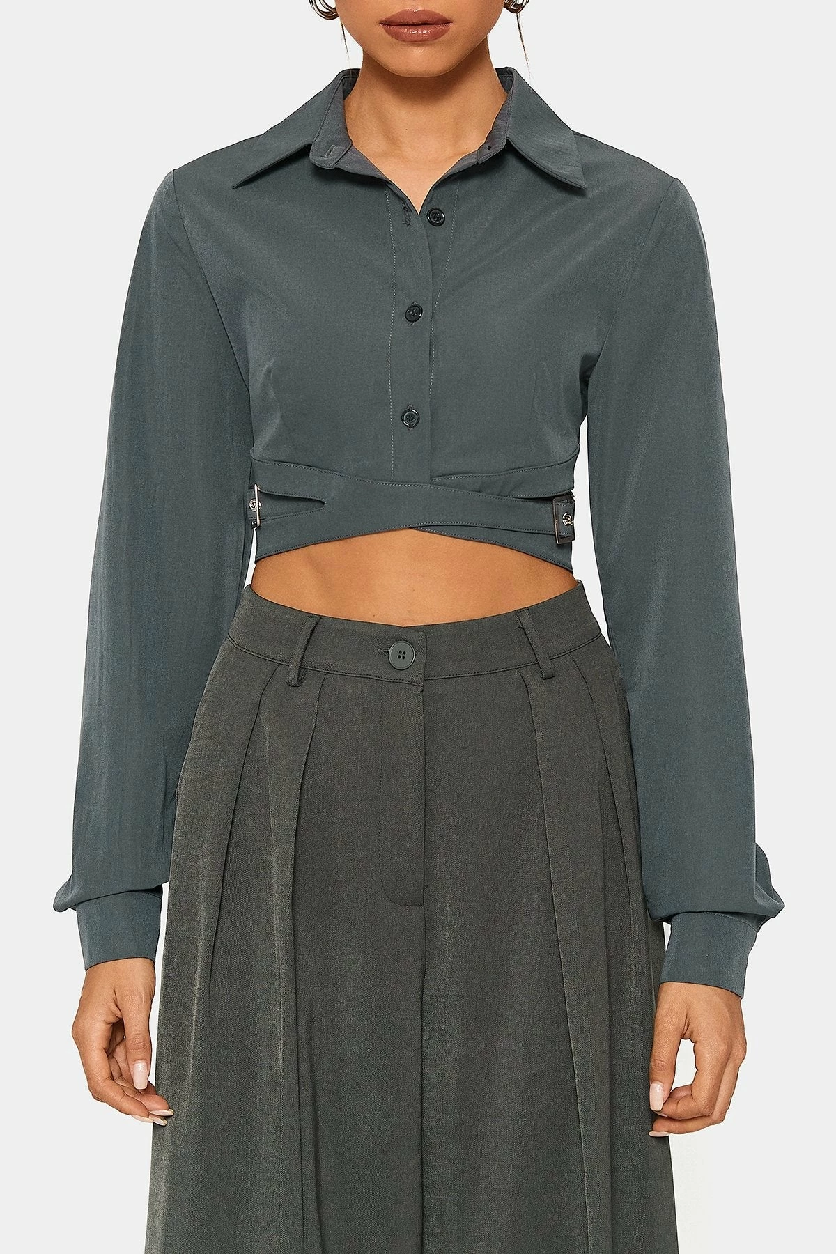 SOLADO Buckled Decor Cinched Waist Long Sleeve Shirt 8 SOLADO Buckled Decor Cinched Waist Long Sleeve Shirt - Image 6