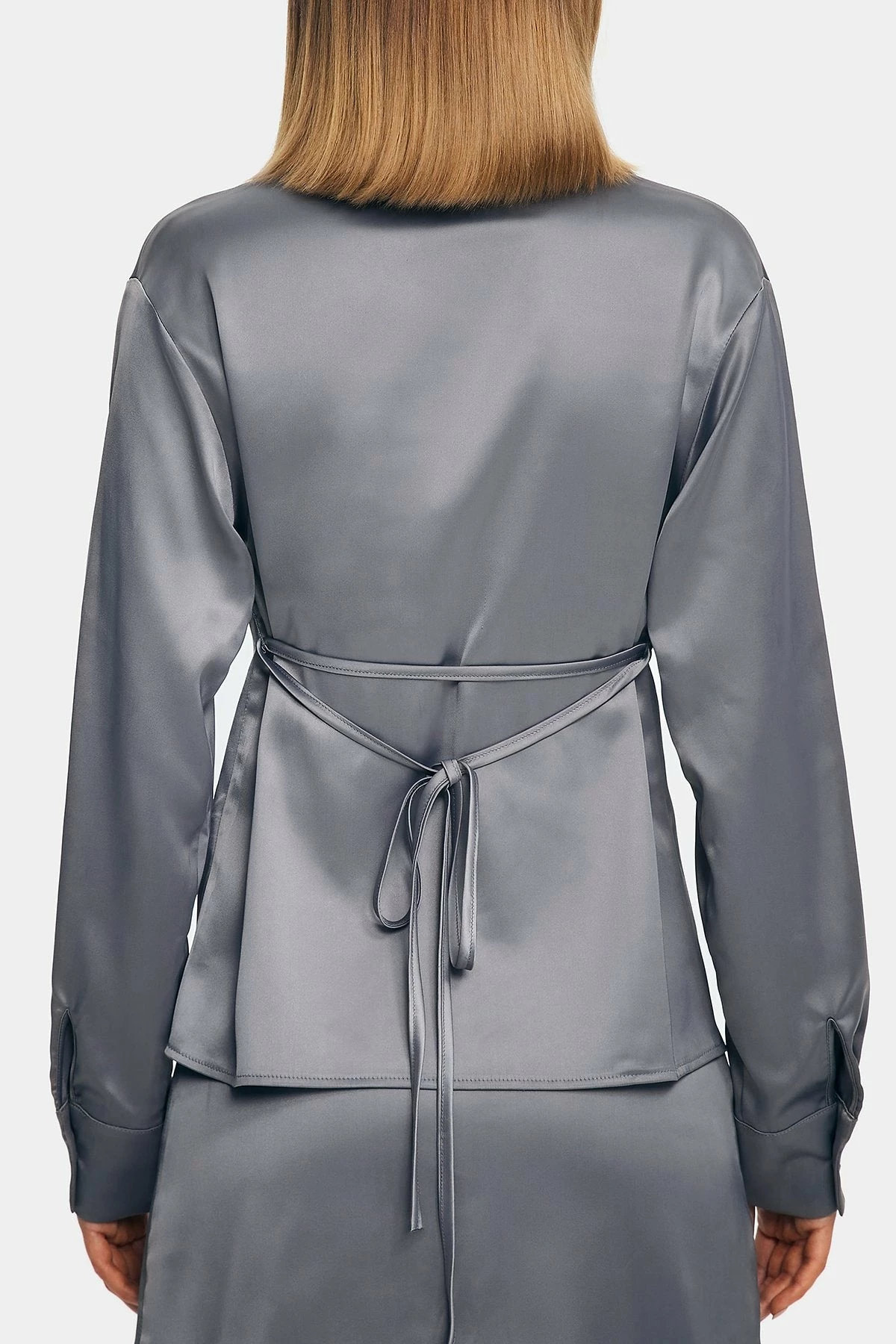 SOLADO Satin Cinched Waist Split Hem Long Sleeve Shirt 9 SOLADO Satin Cinched Waist Split Hem Long Sleeve Shirt - Image 7