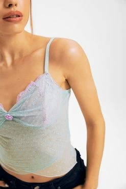 Alternative view of Solado Lace Trim Polka Dot Cross Hem Mesh Crop Top