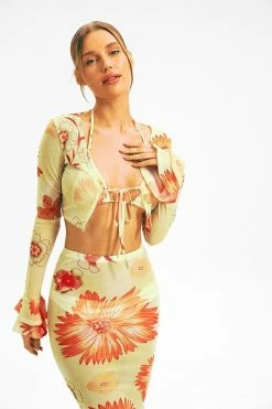 Solado Mesh Ruffle Sleeve Floral Print Tie Front Shirt Without Bra -SOLADO Shop jpeg 64f05f6e 5cef 4b5c 9b19 a0302d44188a 1800x1800