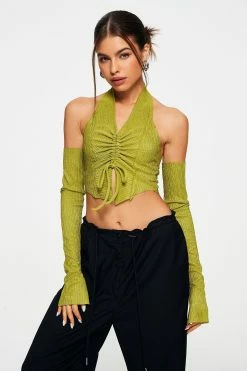Alternative view of Solado Halter Neck Drawstring Ruched Long Sleeve Top With Oversleeve