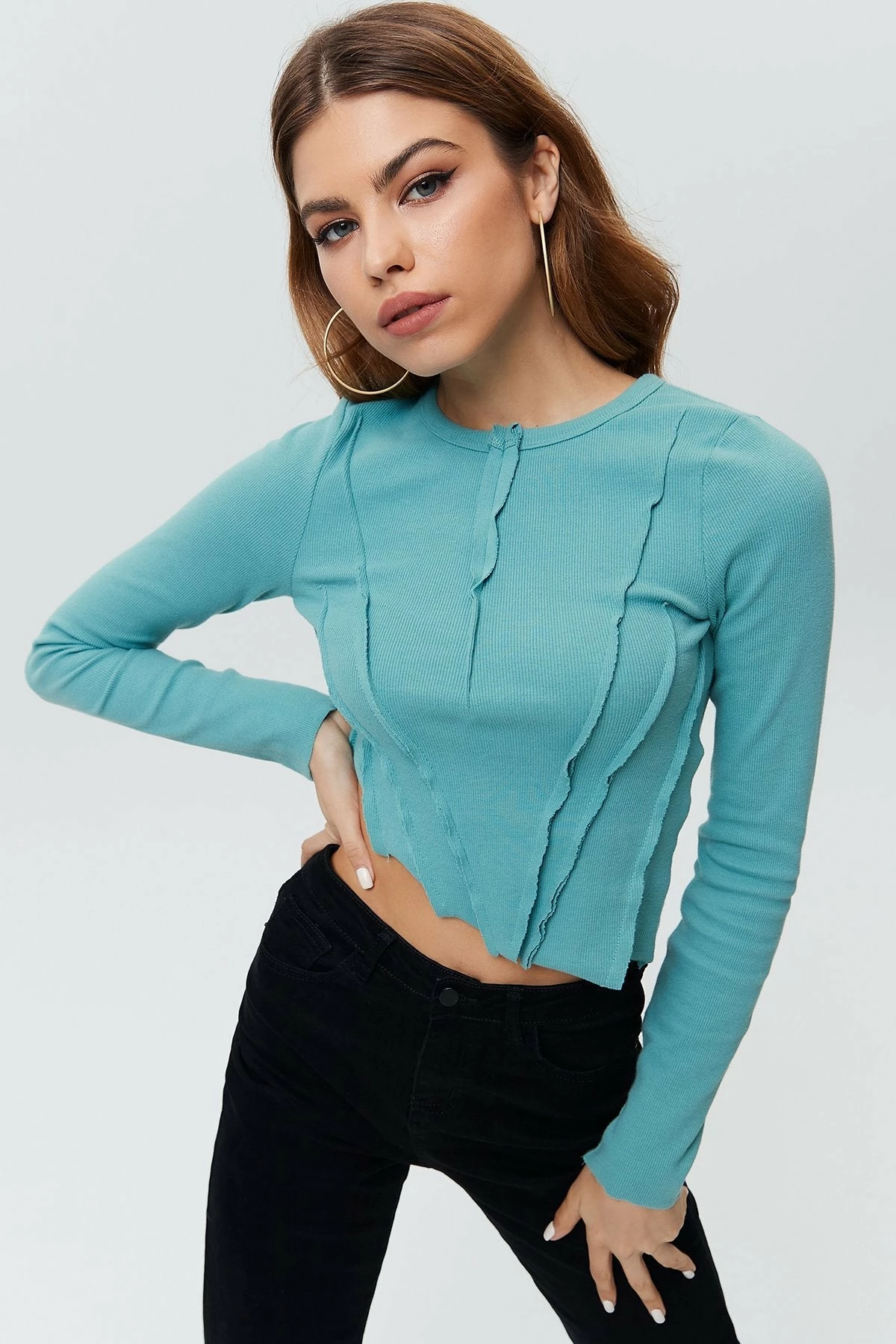 Solado Shirred Frill Trim Irregular Hem Long Sleeve Top 6 Solado Shirred Frill Trim Irregular Hem Long Sleeve Top - Image 4
