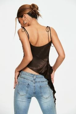 Alternative view of SOLADO Satin Lace Up Asymmetric Hem Crop Top