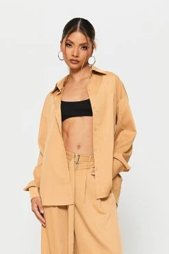 SOLADO Lapel Neck Button Front Long Sleeve Shirt