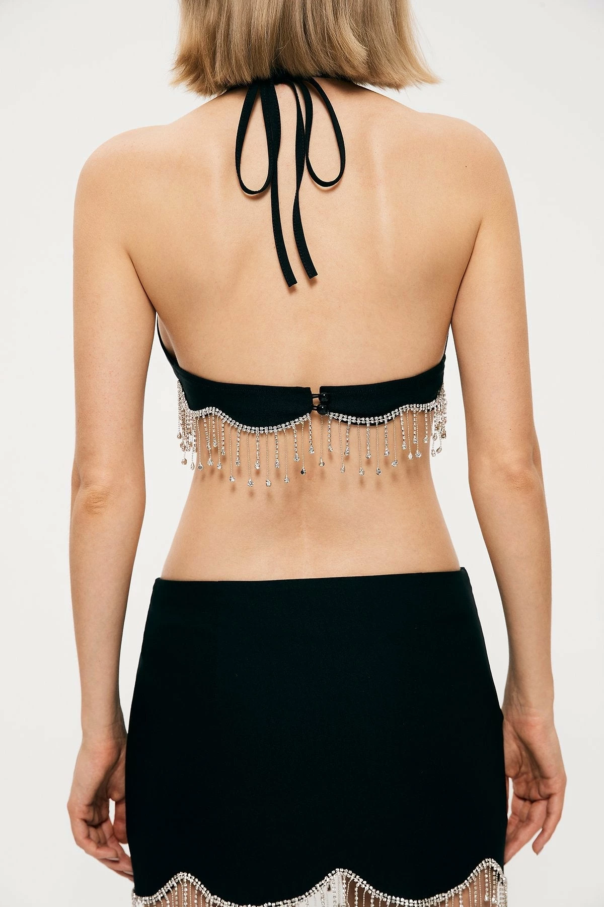 SOLADO Halter Neck Rhinestone Tassel Hem Backless Corset Top 9 SOLADO Halter Neck Rhinestone Tassel Hem Backless Corset Top - Image 7