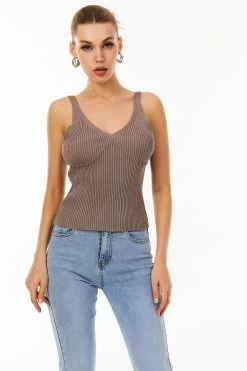 Solado Rib-knit Plunging Neck Backless Tank Top