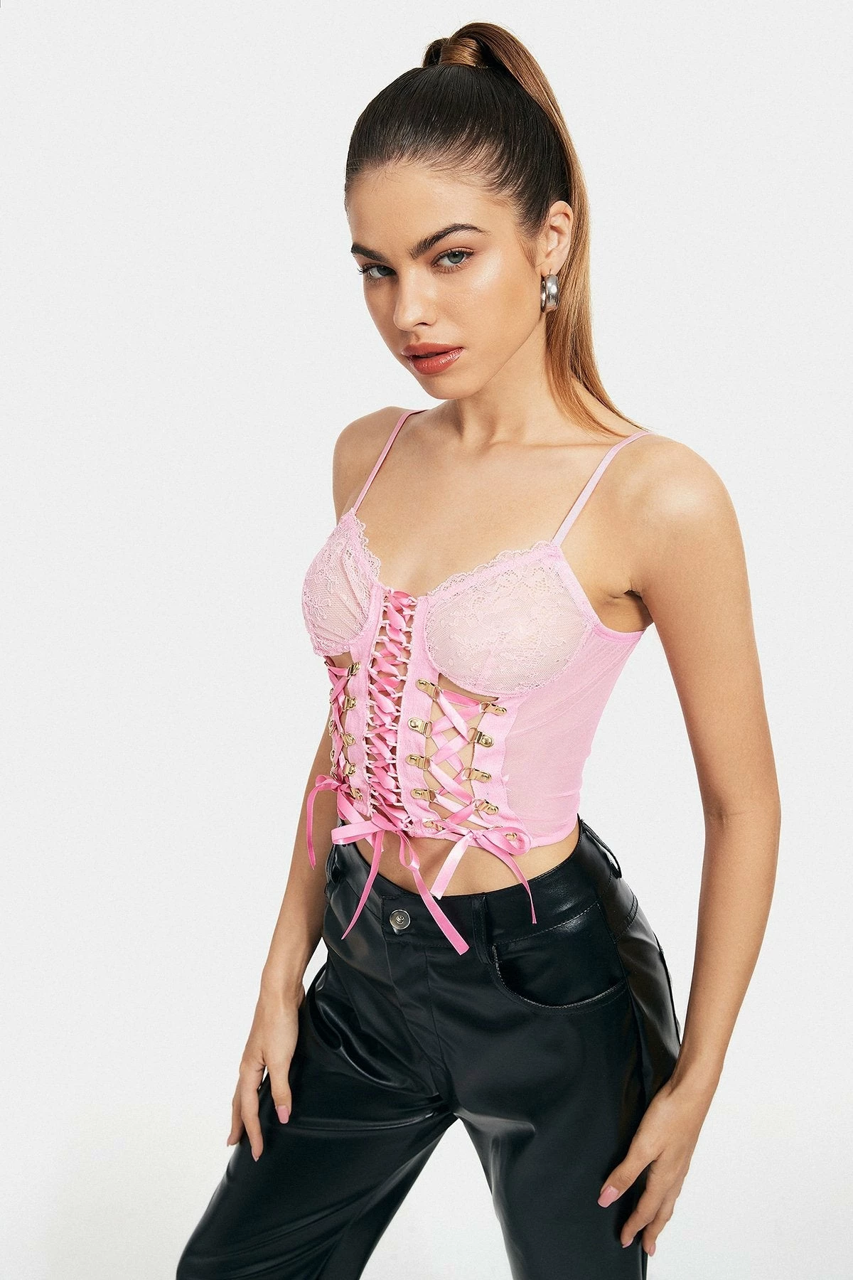 Solado Mesh Floral Lace Tie Detail Crop Top 5 Solado Mesh Floral Lace Tie Detail Crop Top - Image 3