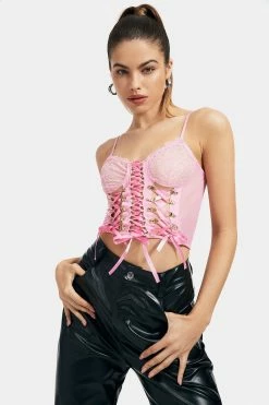 Solado Mesh Floral Lace Tie Detail Crop Top