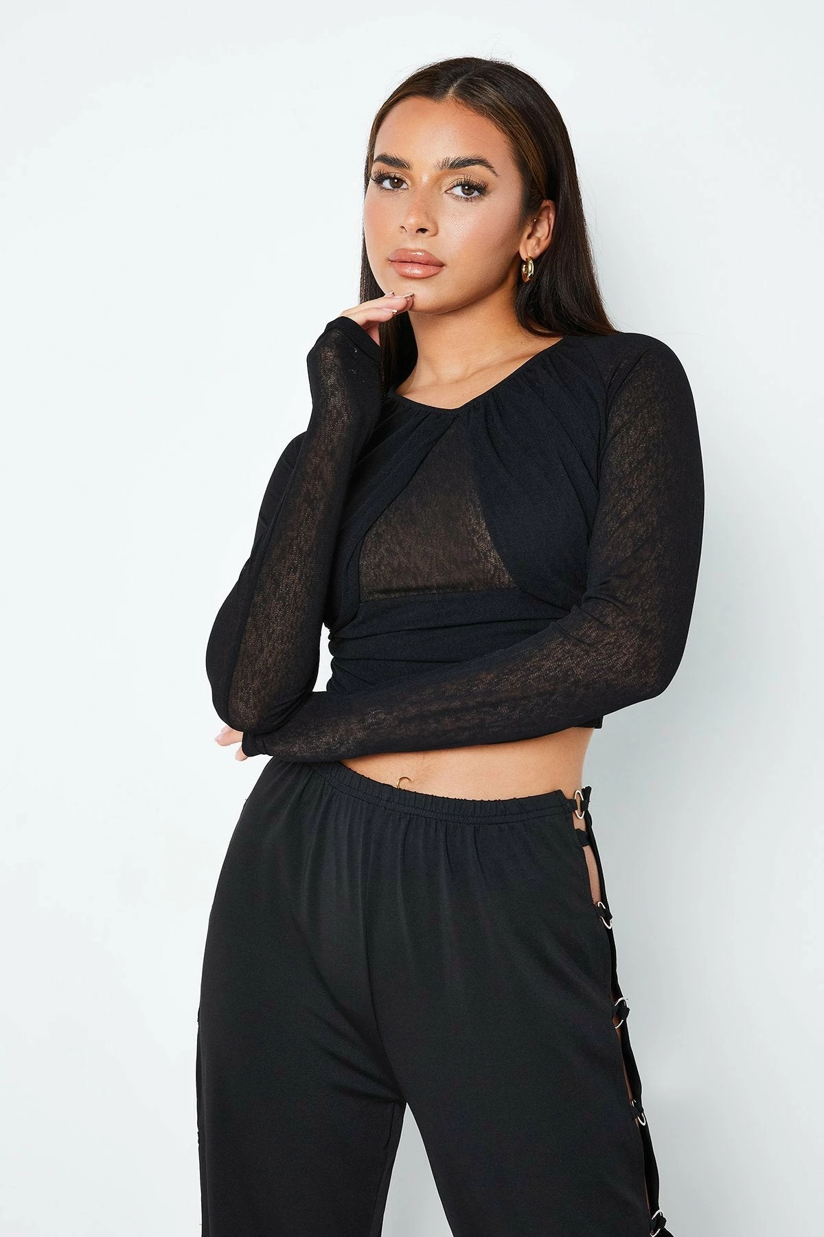 SOLADO Cross Wrap Ruched Long Sleeve Crop Top 4 SOLADO Cross Wrap Ruched Long Sleeve Crop Top - Image 2