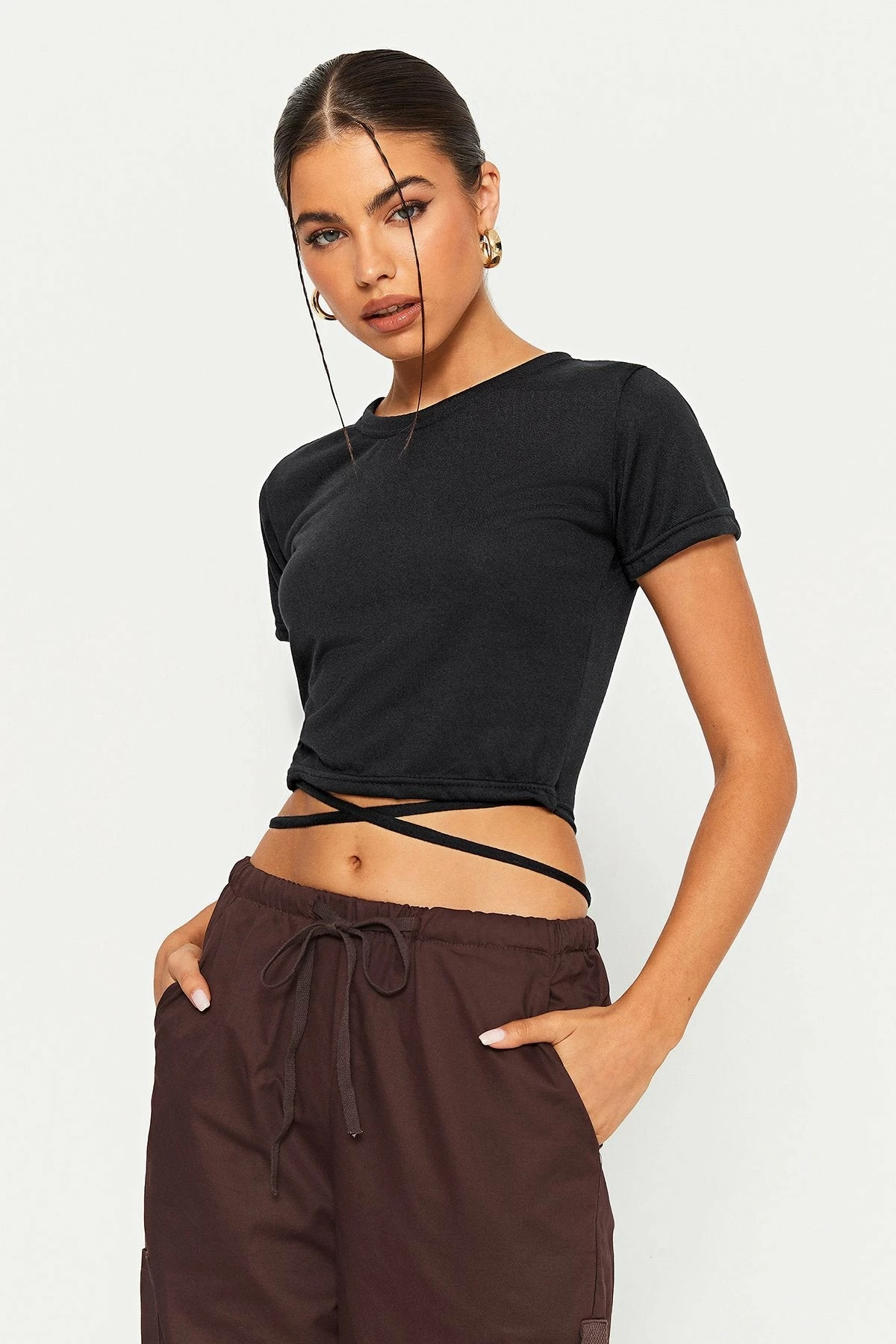 Solado Cross Tie Hem Solid Short Sleeve Crop Top 4 Solado Cross Tie Hem Solid Short Sleeve Crop Top - Image 2
