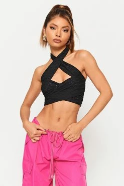 SOLADO Halter Neck Cross Wrap Backless Crop Top