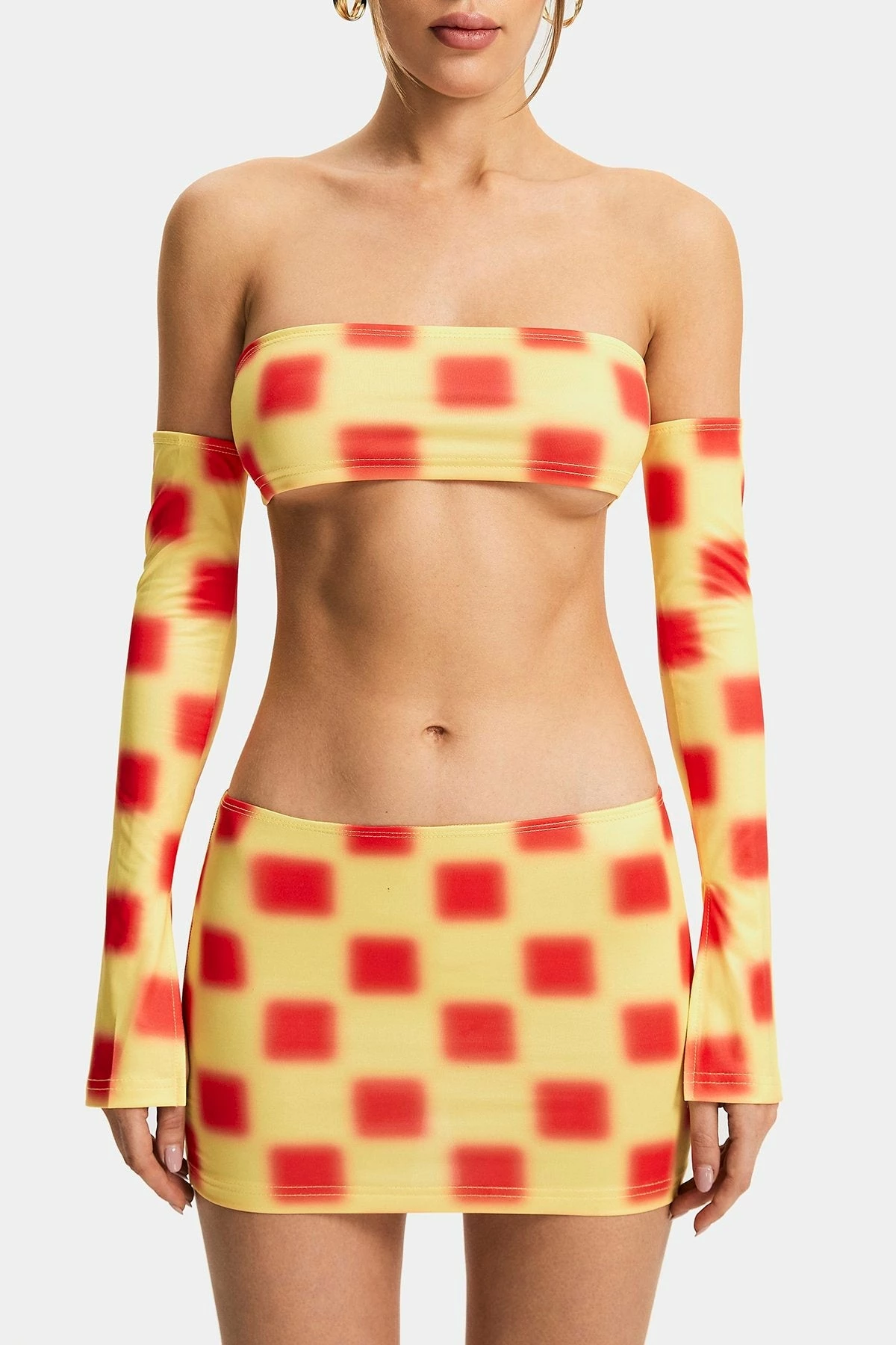 SOLADO Two Tone Check Print Tube Corset Top With Oversleeve 8 SOLADO Two Tone Check Print Tube Corset Top With Oversleeve - Image 6