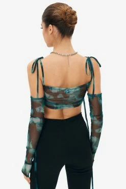 Alternative view of SOLADO Mesh Tie Dye Backless Crop Top With Oversleeve