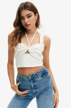 Solado Halter Neck Zipper Backless Ruched Crop Top