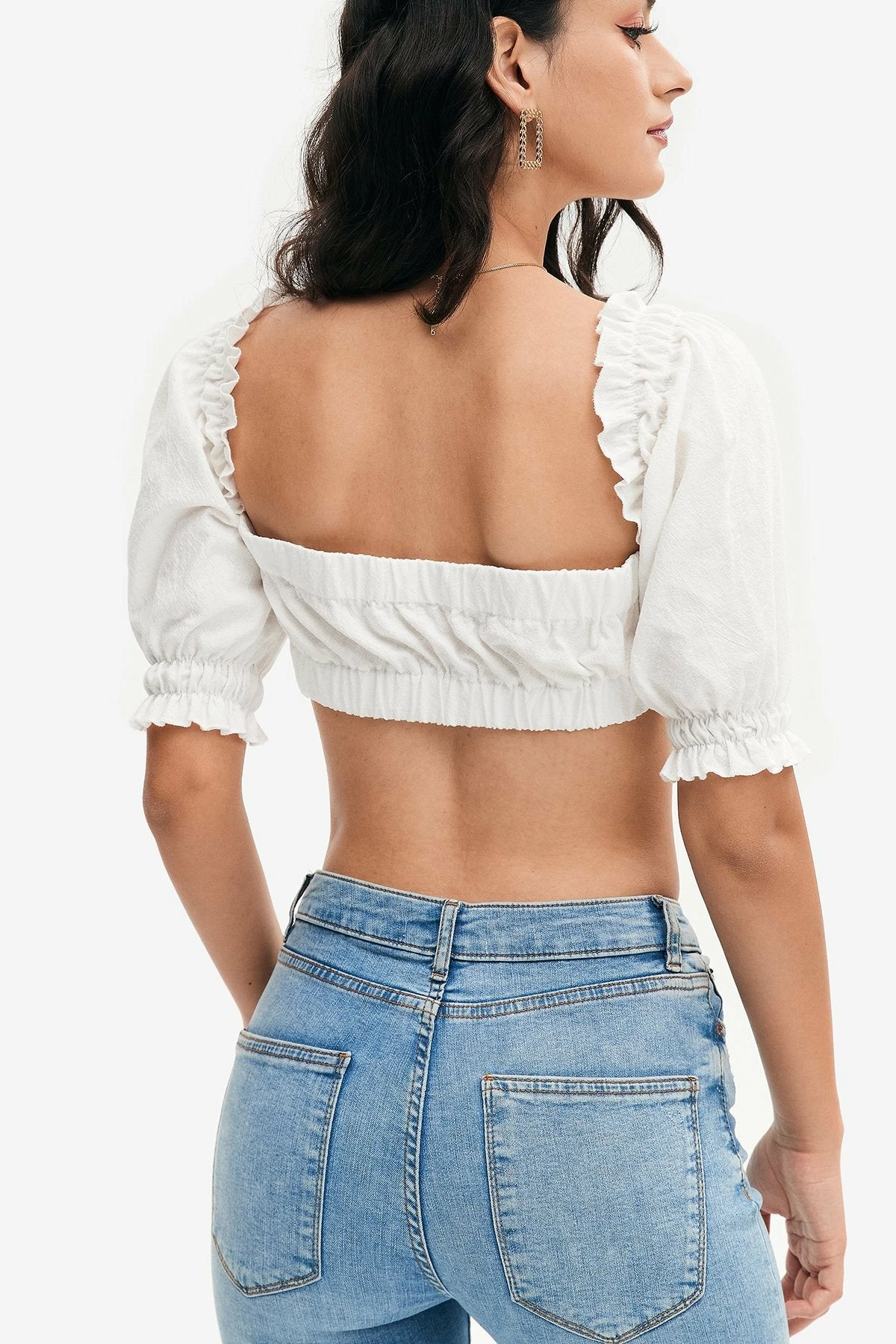 Solado Sqaure Neck Puff Sleeve Lettuce Trim Crop Top 4 Solado Sqaure Neck Puff Sleeve Lettuce Trim Crop Top - Image 2